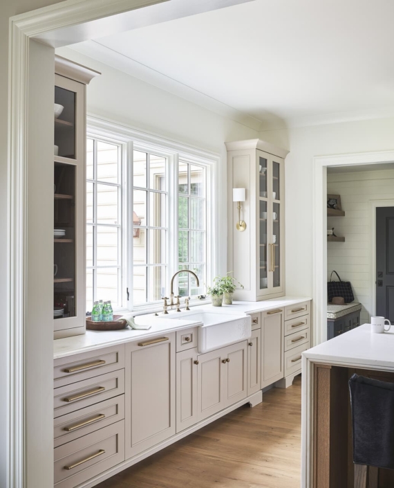 large windows in a kitchen