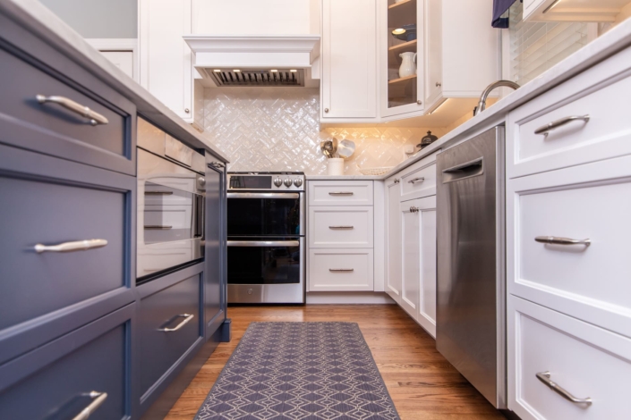 kitchen with a rug runner