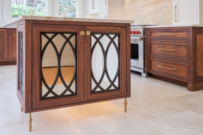 Glass cabinet doors with black accents