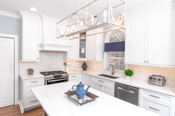 light fixture in white kitchen