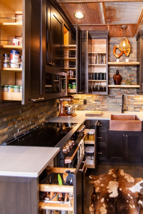 Large kitchen with cowhide rug