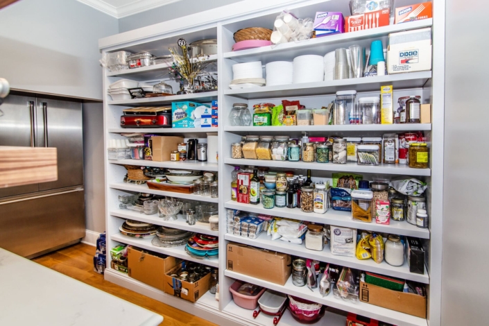 pantry with storage shelves