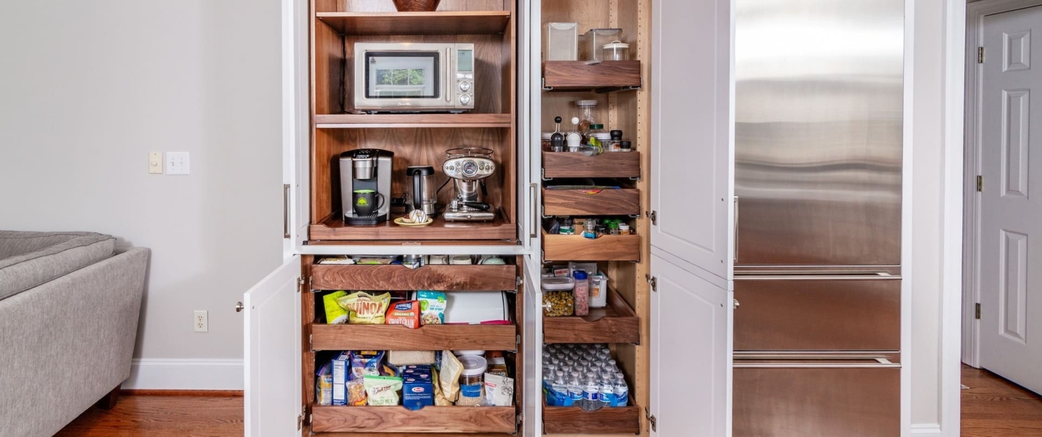 white pantry and fridge