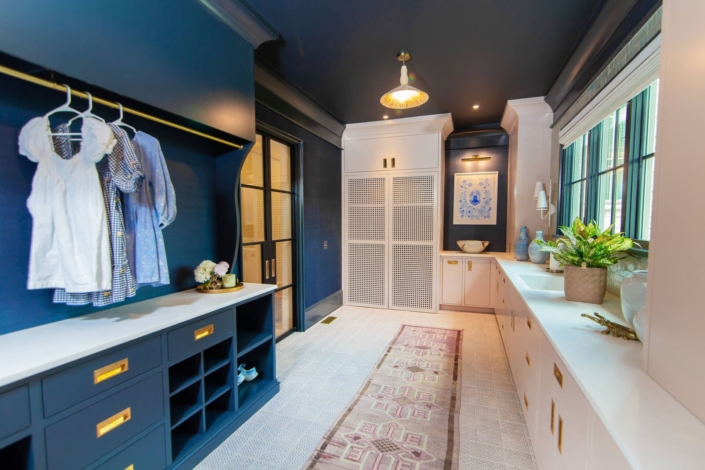 blue and white laundry room