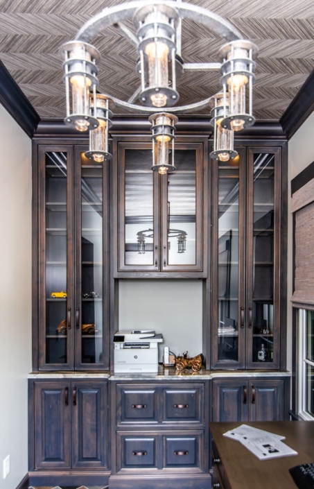 office with chandelier