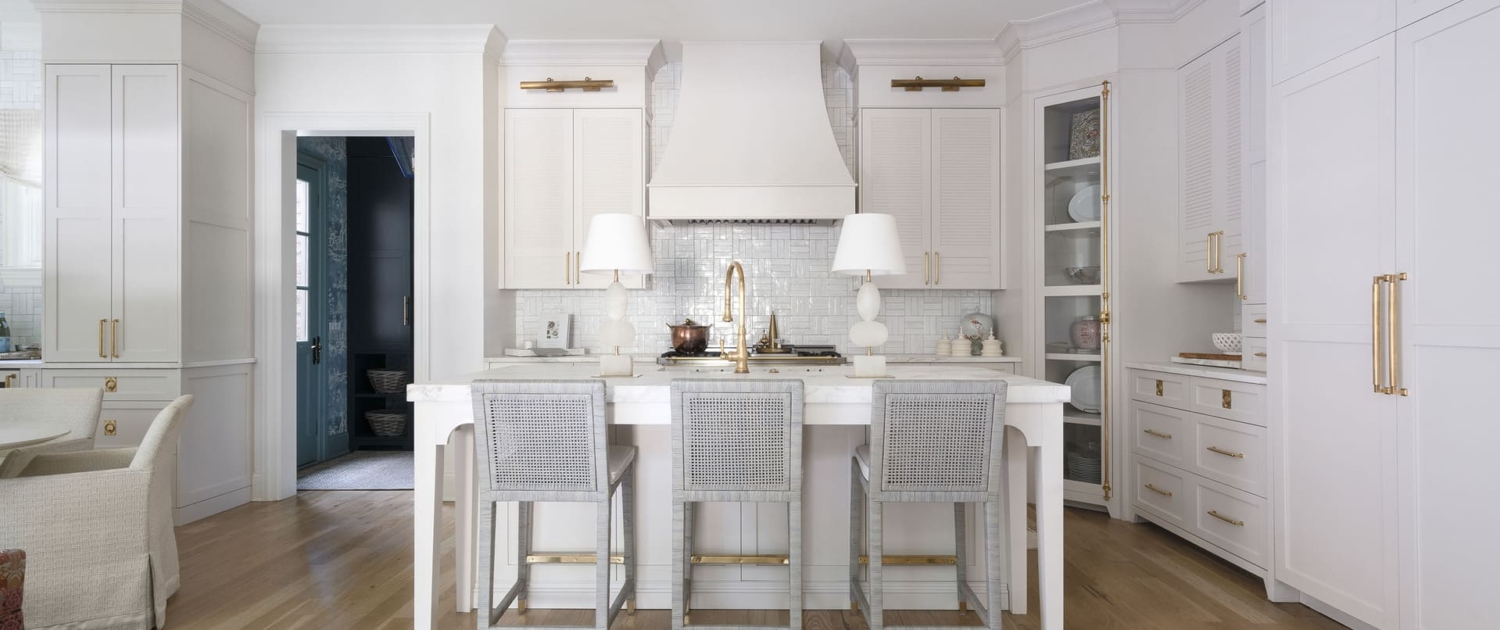 white kitchen with gold accents