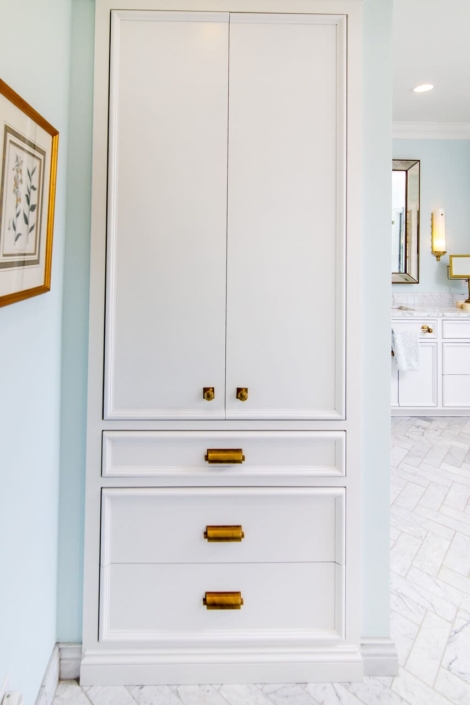 white bathroom linen cabinet