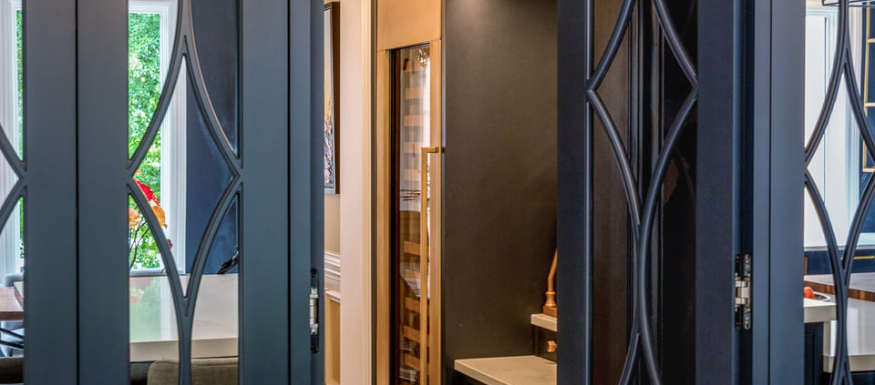 Secret cabinet door entryway into a pantry