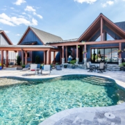 pool with a blue house