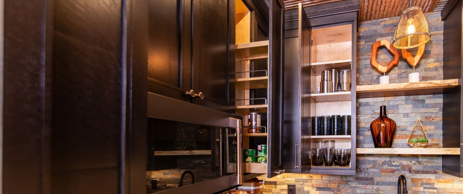 Kitchen with cabinets for storage