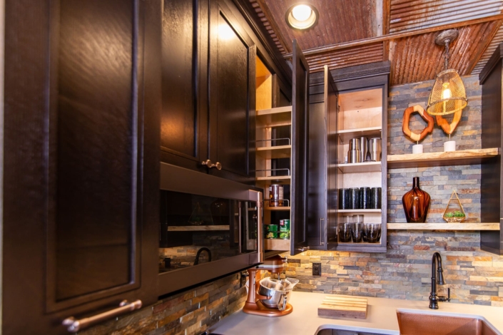 Kitchen with cabinets for storage