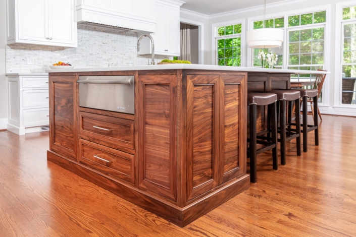 walnut island and barstools