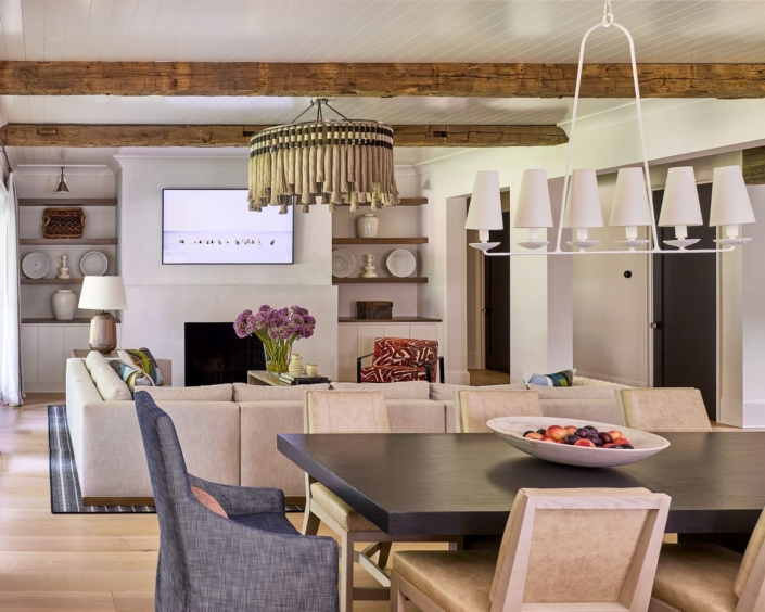 dining and living room with lights