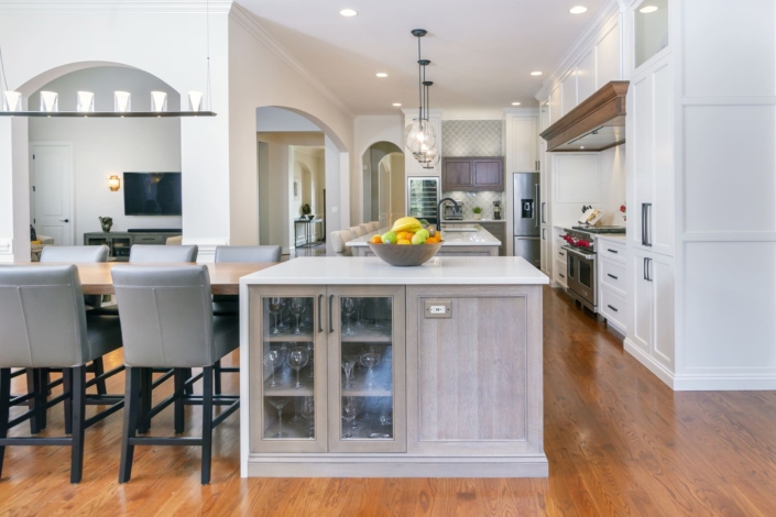 white kitchen with double islands