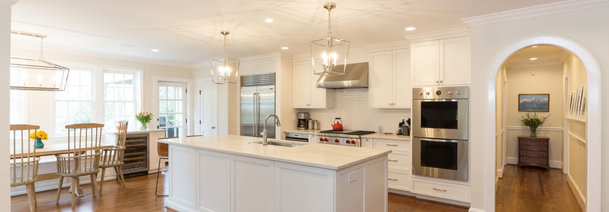 white kitchen and dining room renovation