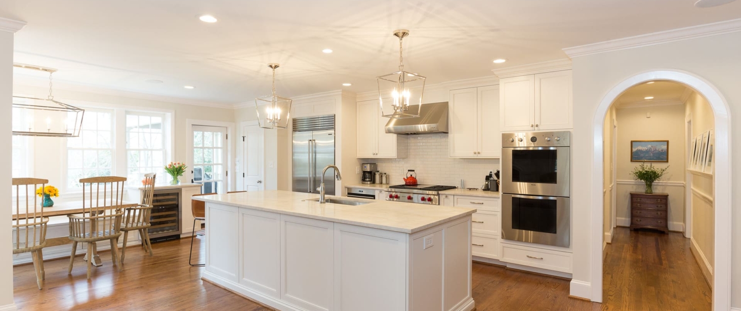 white kitchen and dining room renovation