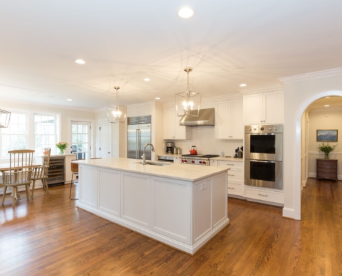 white kitchen and dining room renovation