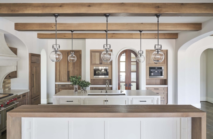 kitchen with big light fixtures