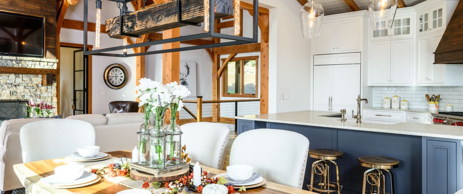 mountain house with a large dining room and kitchen