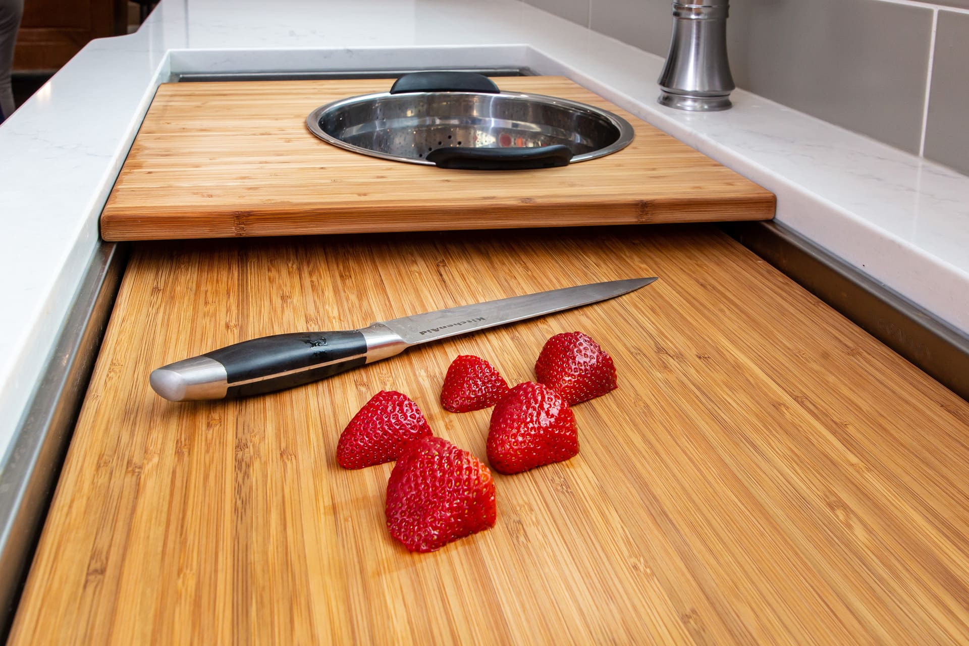 cutting board with strawberries