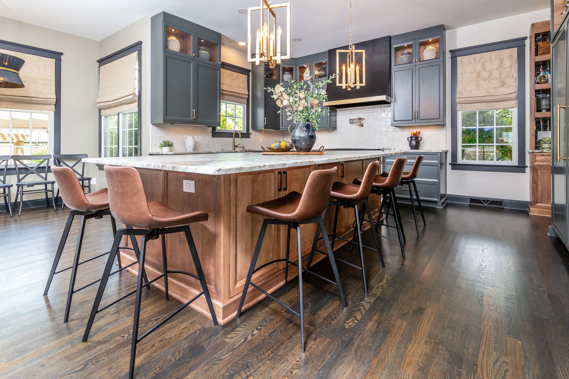 brown kitchen island and barstools, browse by room