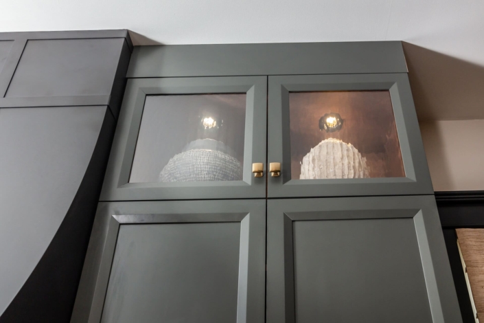 blue cabinets with glass