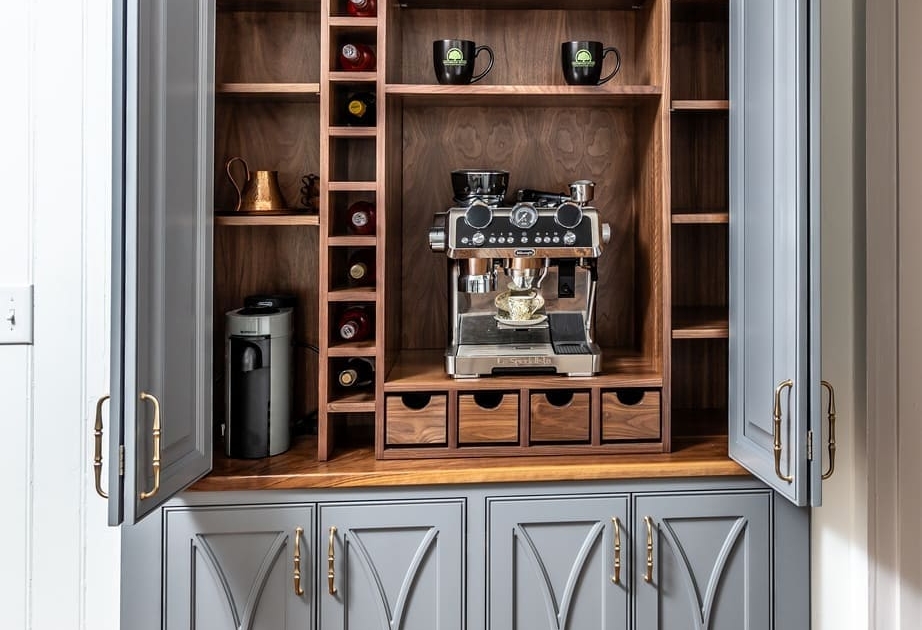 blue coffee bar with storage