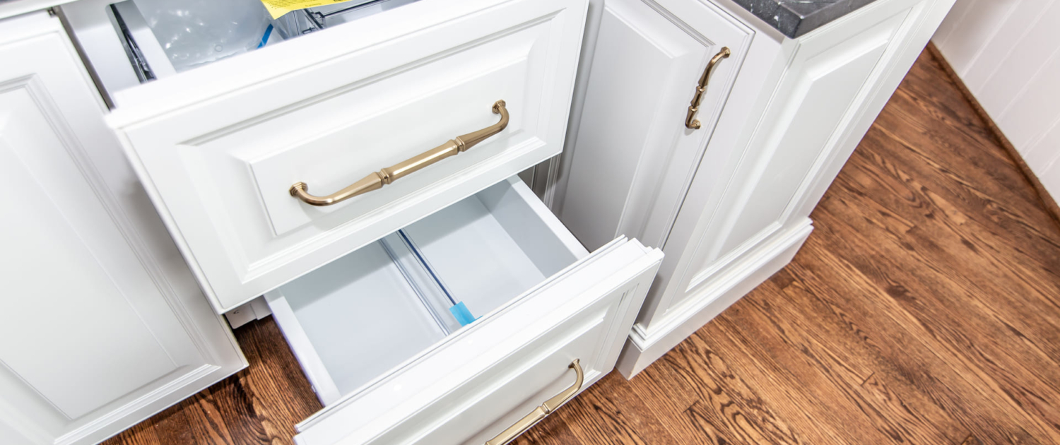 white paneled fridge drawers