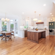 dining area and kitchen with big windows
