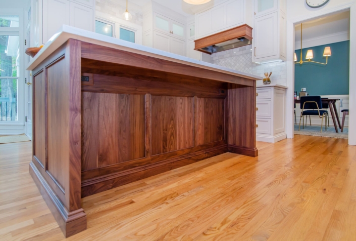 walnut island and hardwood floors