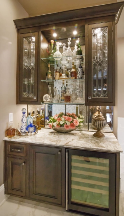 beverage center with flowers