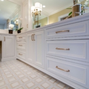 bathroom vanity with gold accents