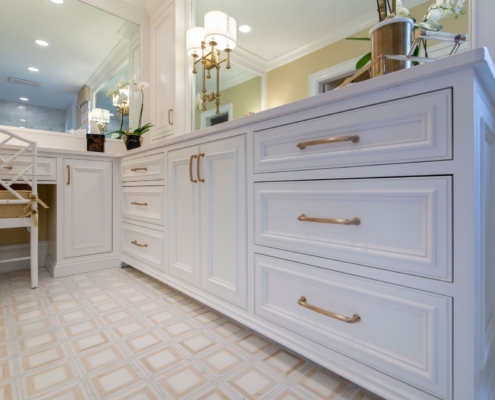bathroom vanity with gold accents