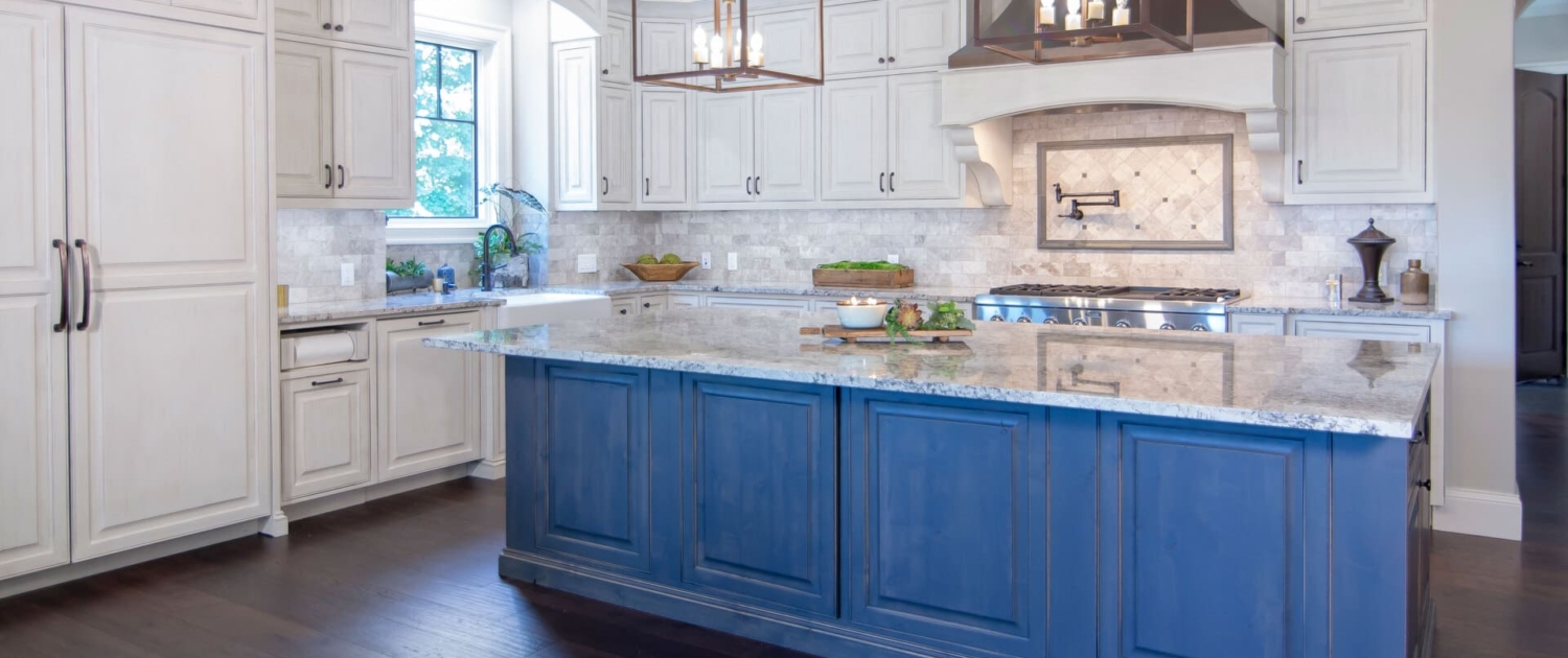 kitchen with a large island and lights