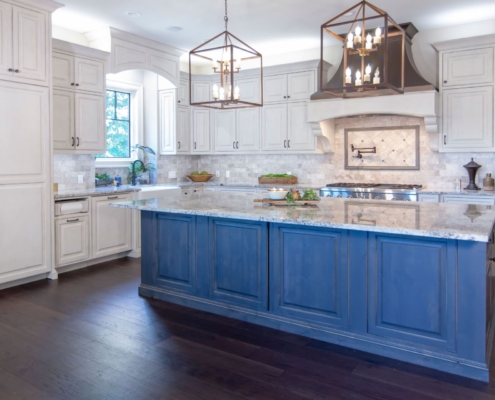 kitchen with a large island and lights
