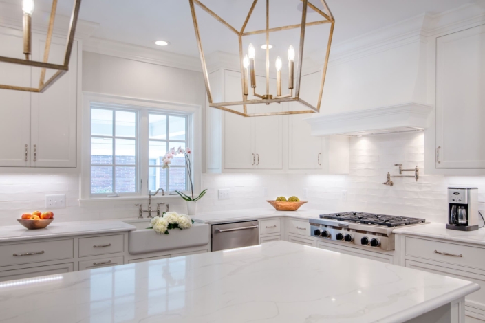 white kitchen with flowers