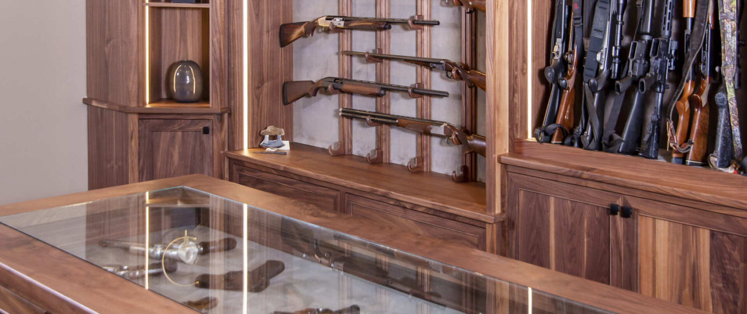 Gun room cabinets with guns