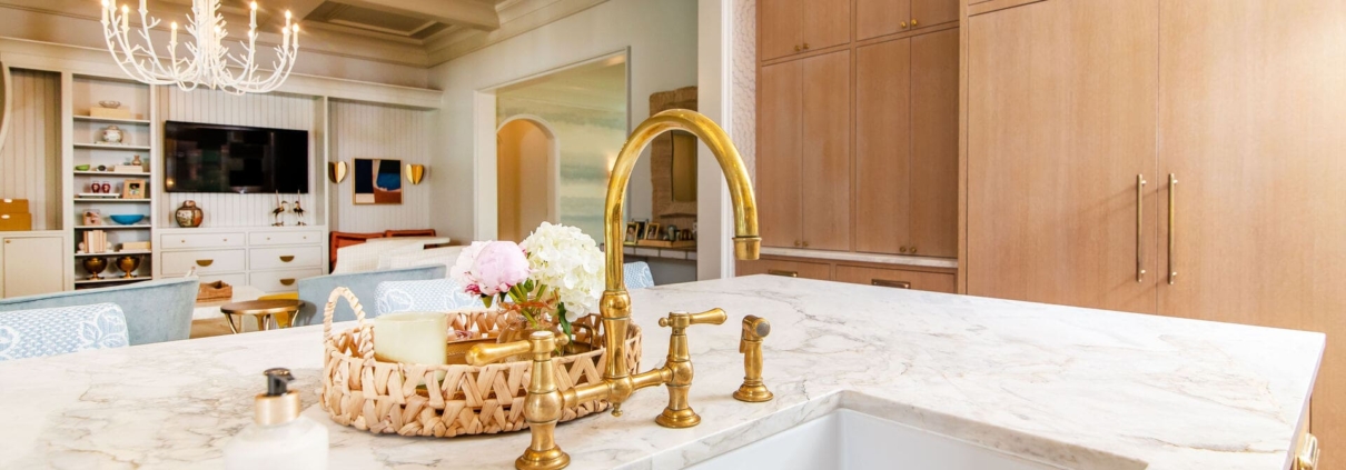 kitchen sink with marble countertops