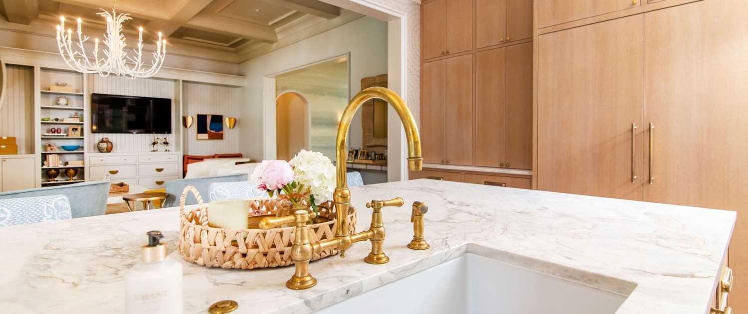 kitchen sink with marble countertops