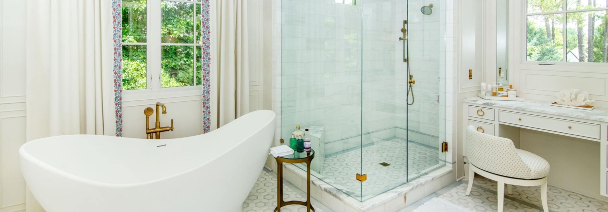 walk in shower and soaker tub