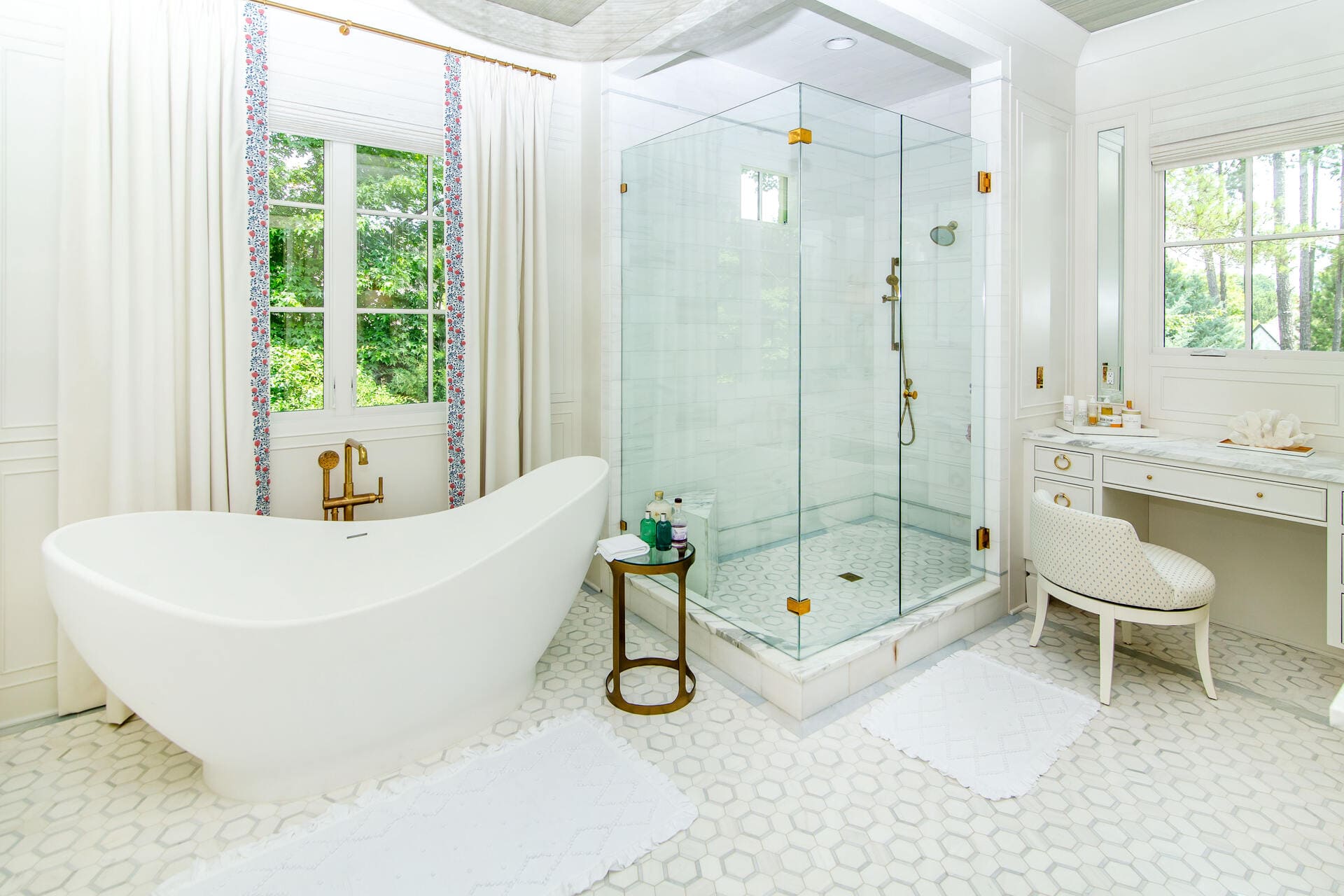 walk in shower and soaker tub