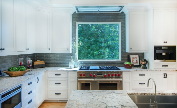kitchen range with a large window
