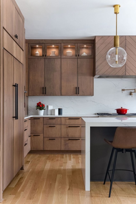 brown kitchen with panel appliances