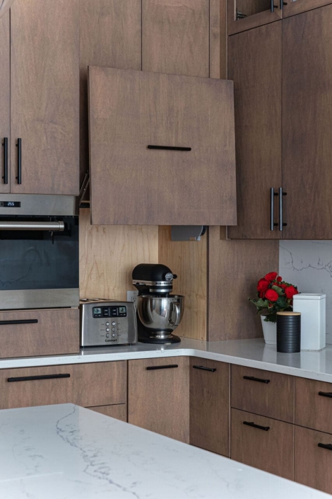 hidden pull up door for appliance storage